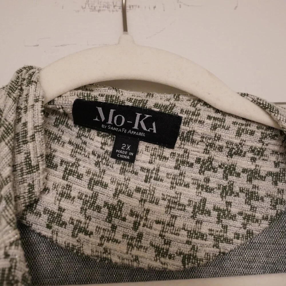 Mo-Ka 2X Open Front Draped Cardigan Olive Cream Textured Jacket - Picture 2 of 4